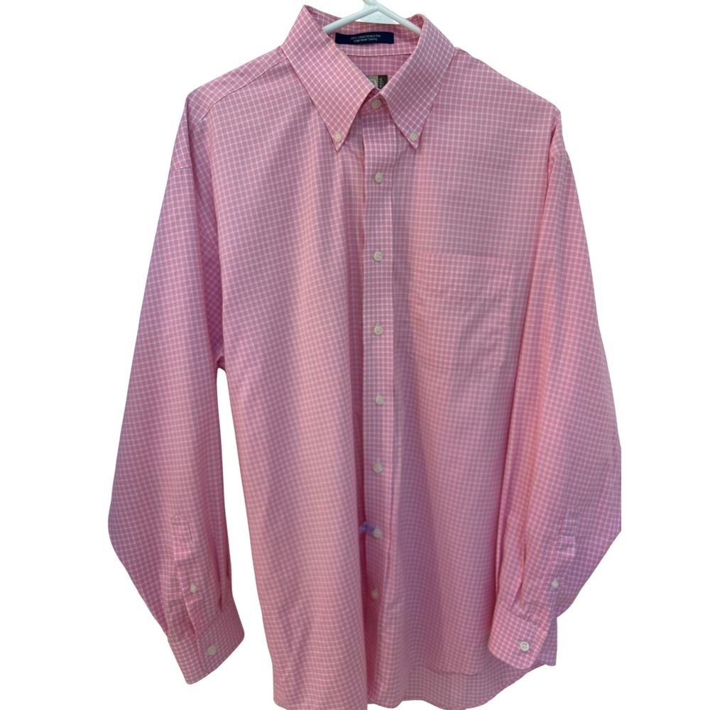 Oak Hall 1859 Pink Gingham Check Long Sleeve Wrinkle Free Button Down Shirt L‎